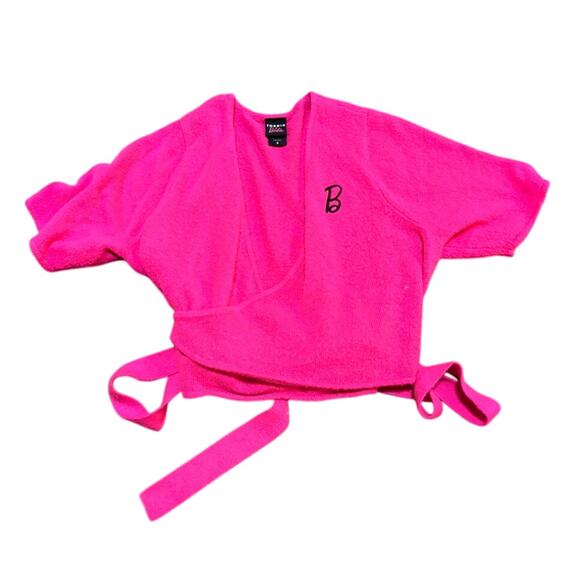 3X Barbie x Torrid Pink Wrap Top Logo Terrycloth Lounge Shirt - Picture 1 of 5